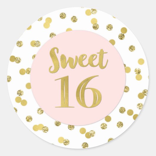 Sticker Rond Sweet 16 Anniversaire Lumière Rose Gold Confetti (Devant)