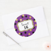 Sticker Rond Sweet 16 Anniversaire Purple Black Gold Confetti (Enveloppe)