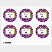 Sticker Rond Sweet 16 Anniversaire Purple Black Gold Confetti (Feuille)