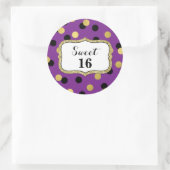 Sticker Rond Sweet 16 Anniversaire Purple Black Gold Confetti (Sac)