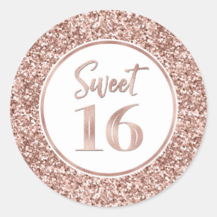 Sticker Rond Sweet 16 Anniversaire Rose Gold Parties scintillan