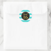 Sticker Rond Sweet 16 Anniversaire Turquoise Or Blancs (Sac)
