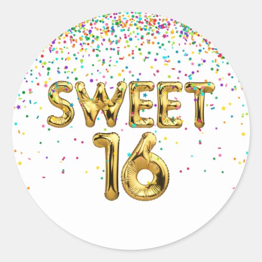 Sticker Rond Sweet 16 Ballons et Confetti (Devant)