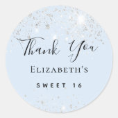 Sticker Rond Sweet 16 bébé bleu parties scintillant argent Merc (Devant)
