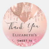 Sticker Rond Sweet 16 blush rose rose rose nom de ballons (Devant)