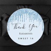 Sticker Rond Sweet 16 fête bébé bleu parties scintillant Merci