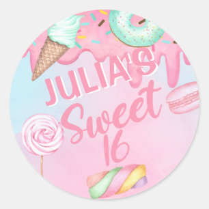 Sticker Rond Sweet 16 fille anniversaire merci cercle autocolla