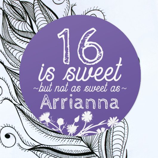 Sticker Rond Sweet 16 Fleurs Violettes, Blanches