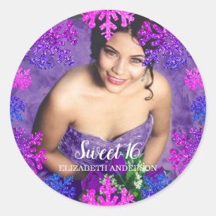 Sticker Rond Sweet 16 Flocon de neige hivernal Anniversaire