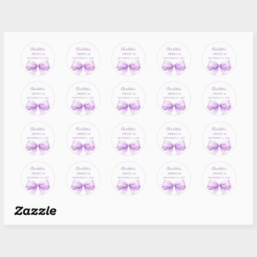 Sticker Rond Sweet 16 lavender bow (Feuille)