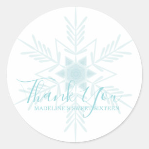 Sticker Rond SWEET 16 moderne bleu HIVER WONDERLAND faveur