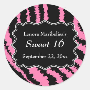 Sticker Rond Sweet 16 Motif Zèbre noir et rose