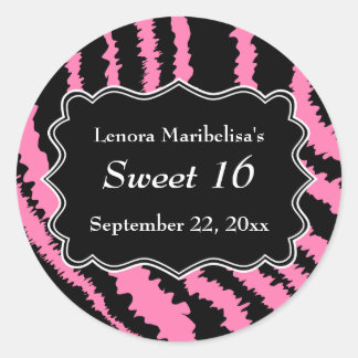 Sticker Rond Sweet 16 Motif Zèbre noir et rose