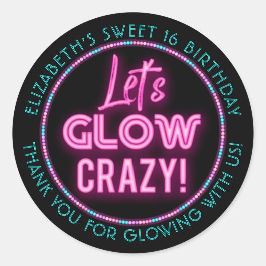 Sticker Rond Sweet 16 Neon Fête d'anniversaire (Devant)