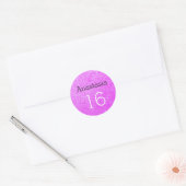 Sticker Rond Sweet 16 Nom Âge Noir & Violet Parties scintillant (Enveloppe)