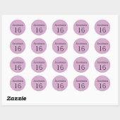 Sticker Rond Sweet 16 Nom Âge Paillettes Noires et Violettes (Feuille)