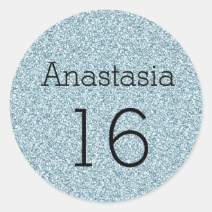 Sticker Rond Sweet 16 Nom Black Blue Silver Parties scintillant