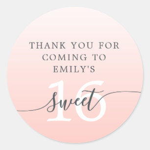 Sticker Rond Sweet 16 Parties scintillant rose Ombre Merci Nom