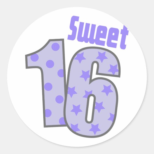 Sticker Rond Sweet 16 (Points Et Étoiles Violets) (Devant)