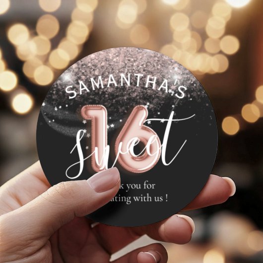 Sticker Rond Sweet 16 Rose Gold rose Parties scintillant style 