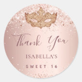 Sticker Rond Sweet 16 rose mascarade or Merci rose (Devant)