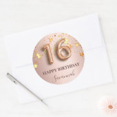 Sticker Rond Sweet 16 rose or blush étoiles nom (Enveloppe)