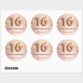 Sticker Rond Sweet 16 rose or blush étoiles nom (Feuille)