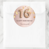 Sticker Rond Sweet 16 rose or blush étoiles nom (Sac)