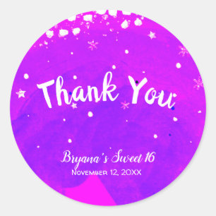 Sticker Rond Sweet 16 Rose violet tendance moderne Fête Favor