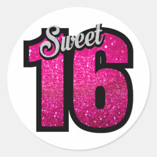 Sticker Rond Sweet 16 seize rose parties scintillant fille anni