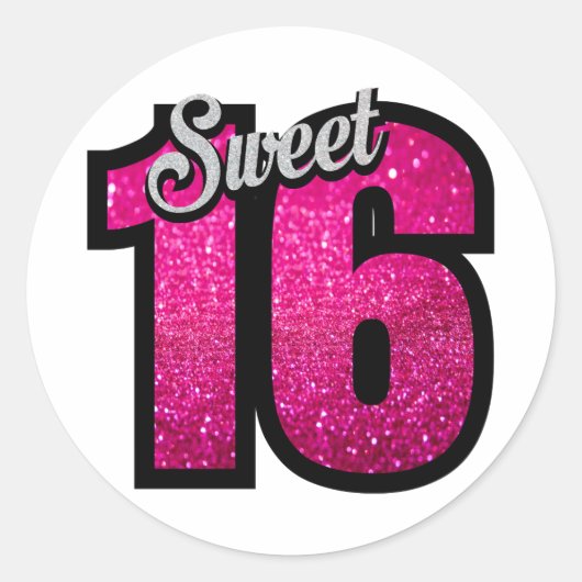 Sticker Rond Sweet 16 seize rose parties scintillant fille anni (Devant)