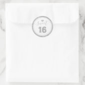 Sticker Rond Sweet 16 Silver Grey Faux Parties scintillant Coeu (Sac)