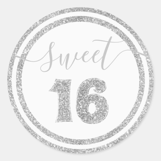 Sticker Rond Sweet 16 Sliver Faux Parties scintillant rayé Anni (Devant)