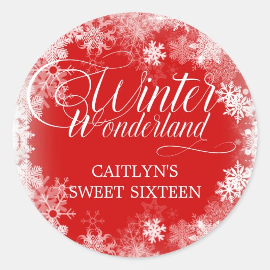Sticker Rond Sweet 16 Winter Wonderland Snowflake Favor (Devant)