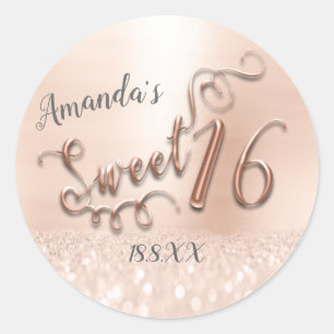 Sticker Rond Sweet 16th Script Parties scintillant métallique R