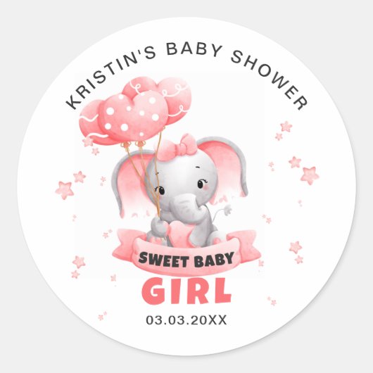Sticker Rond Sweet Baby Elephant Baby shower (Devant)