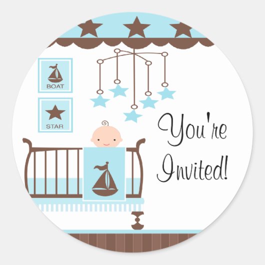 Sticker Rond Sweet Blue Baby Room Vous êtes InvitedSticker (Devant)