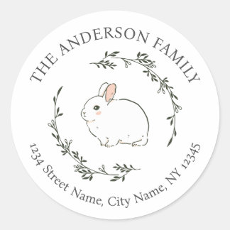 Sticker Rond Sweet Bunny Simple Wreath Adresse de retour de Pâq