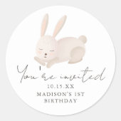 Sticker Rond Sweet Bunny Vous êtes invité Script Premier annive (Devant)