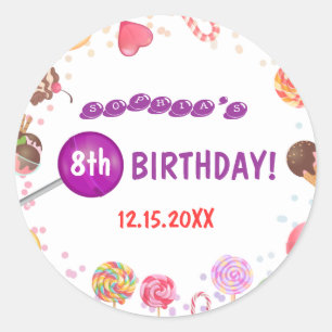 Sticker Rond Sweet Candy Land Anniversaire Crème glacée Fête
