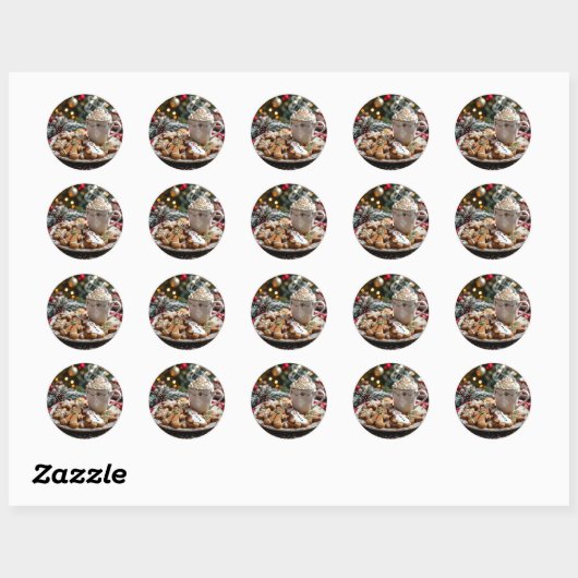 Sticker Rond Sweet Christmas Cookies and Hot Cocoa (Feuille)