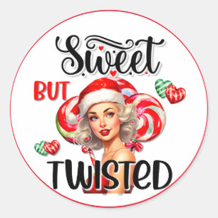Sticker Rond Sweet de Noël rétro sur Pinup tordu