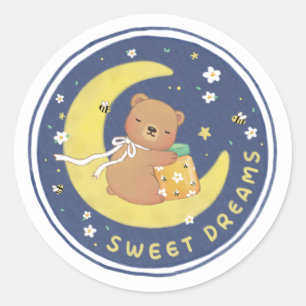 Sticker Rond Sweet Dreams : Teddy Bear & Honey Illustration