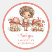 Sticker Rond Sweet Fairy Pink Flowers Birthday Thank You Sticke (Devant)