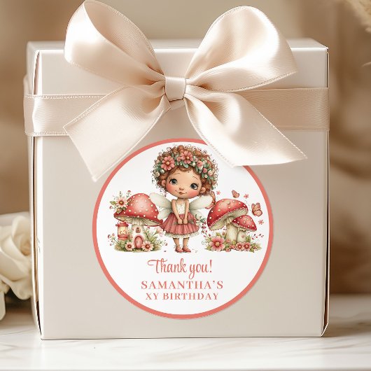 Sticker Rond Sweet Fairy Pink Flowers Birthday Thank You Sticke