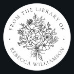 Sticker Rond Sweet Floral Modern de la bibliothèque de plaques<br><div class="desc">Ce design simple et sucré de la bibliothèque comprend un bouquet floral dessiné à la main, une typographie classique et une disposition circulaire. Le texte serif propre encercle les fleurs pour créer un cadre élégant. Un cadeau parfait pour les bibliothécaires, les enseignants ou tout amateur de livres. Une façon simple...</div>