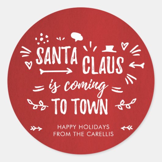 Sticker Rond Sweet Fun Santa Claus vient en ville Script (Devant)