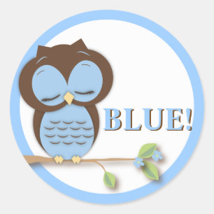 Sticker Rond Sweet Little Boy Owl sur une Branche Team BLUE !