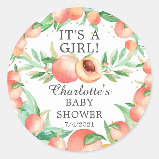 Sticker Rond Sweet Little Peach C'est une fille (Devant)