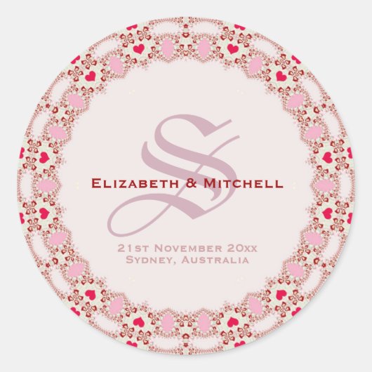 Sticker Rond Sweet Love Hearts Dentelle Mariage Keepsaké (Devant)